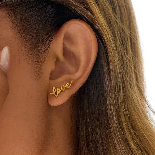 18K STAINLESS STEEL TARNISH FREE LOVE EARRINGS | 40E505