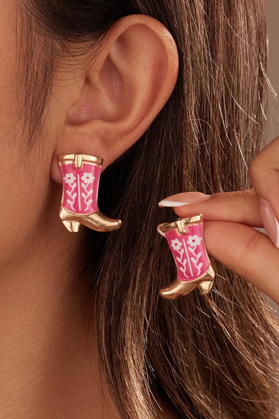 Western Boot Stud Enamel Charm Statement Earrings | 40E507