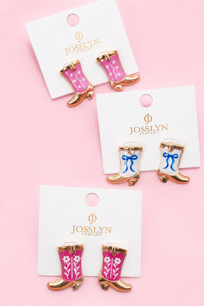 Western Boot Stud Enamel Charm Statement Earrings | 40E507