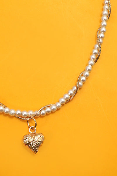 Twisted Pearl & Gold Heart Necklace | 40NK9717