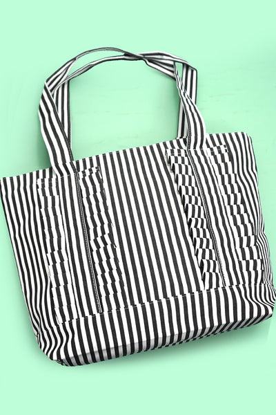Gingham & Stripe Ruffle Tote Shoulder Bag | 40P623