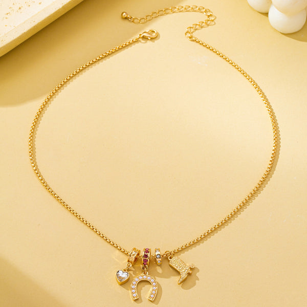 Western Rhinestone Horseshoe Charm Necklace | 80N93236