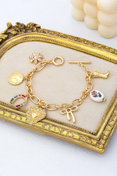 Vintage Inspired Boot Heart Charm Link Bracelet | 80B1797