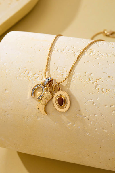 Western Hat Boot Horseshoe Rhinestone Charm Necklace | 80N93128