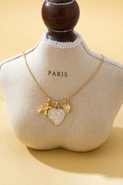 Bow Heart & Balloon Dog Crystal Charm Necklace | 80N93126