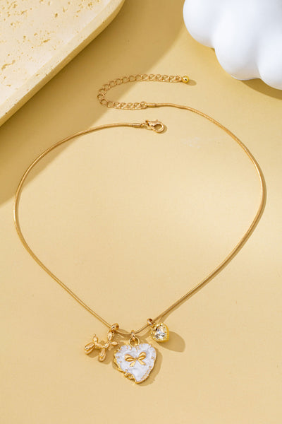 Bow Heart & Balloon Dog Crystal Charm Necklace | 80N93126