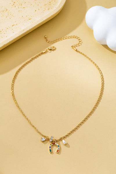 Multi-Color Horseshoe and Pearl Crystal Charm Necklace | 80N93136