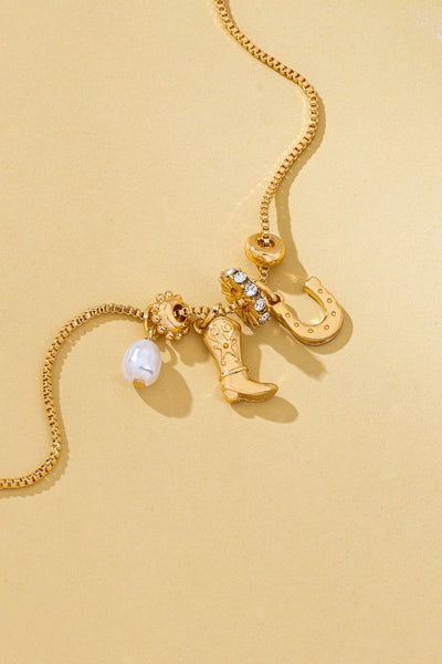 Western Boot Horseshoe Pearl Charm Necklace | 80N93161