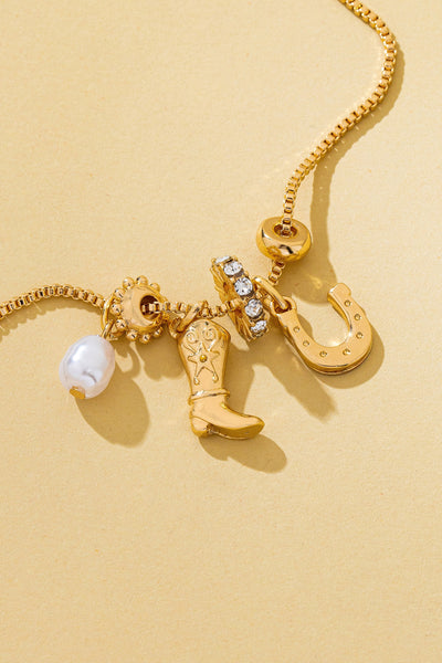 Western Boot Horseshoe Pearl Charm Necklace | 80N93161
