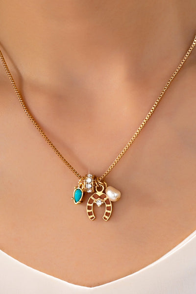 Southwest Horseshoe & Turquoise Charm Necklace | 80N93130