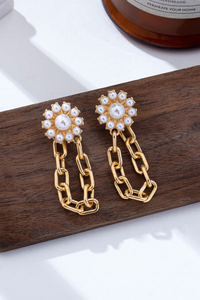 Pearl Daisy Hoop and Drop Link Earrings | 80E62293