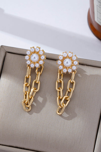 Pearl Daisy Hoop and Drop Link Earrings | 80E62293