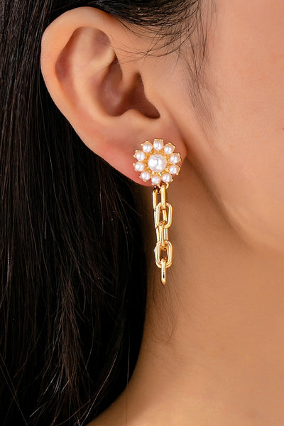 Pearl Daisy Hoop and Drop Link Earrings | 80E62293