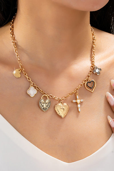 Antique Heart Locket & Cross Multi-Charm Necklace | 80N93116