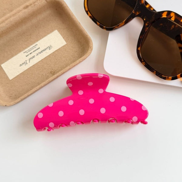 Retro Polka Dot Hair Claw - Glossy Spotted French Style Clip | 40H1099
