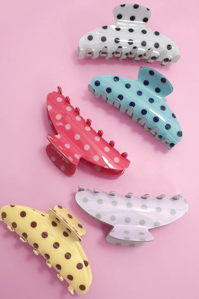 Retro Polka Dot Hair Claw - Glossy Spotted French Style Clip | 40H1099