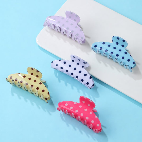Retro Polka Dot Hair Claw - Glossy Spotted French Style Clip | 40H1099