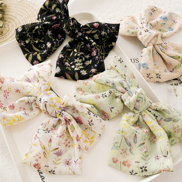 Oversized Floral Garden Chiffon Bow Hair Clip | 40H1098