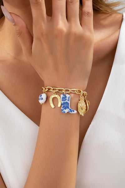 Blue & White Floral Western Charm Link Bracelet | 80B1803