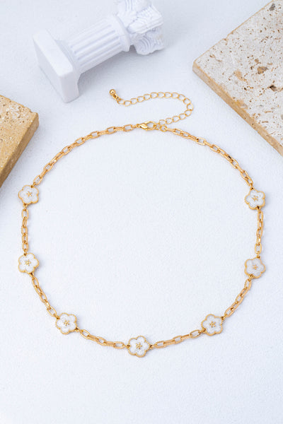 Vintage-Inspired White Enamel Floral Station Necklace | 80N93188