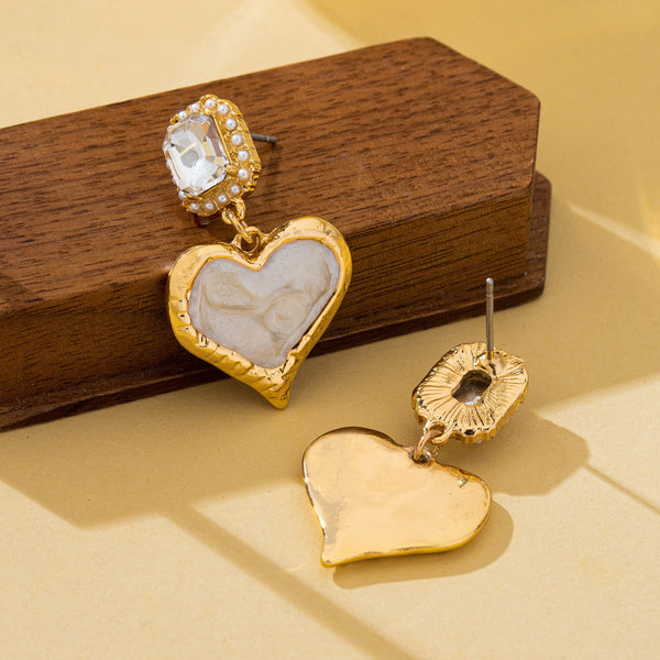 Marbled Enamel Heart Crystal Drop Earrings | 80E62347