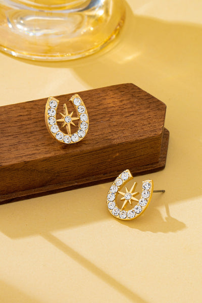 Pave Crystal Horseshoe Star Stud Earrings | 80E62350