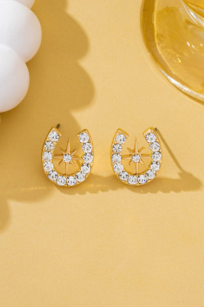 Pave Crystal Horseshoe Star Stud Earrings | 80E62350
