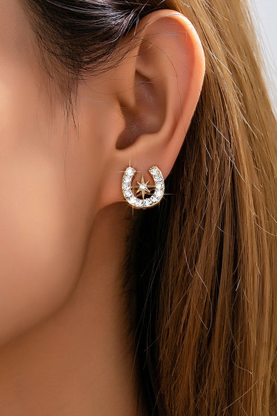 Pave Crystal Horseshoe Star Stud Earrings | 80E62350