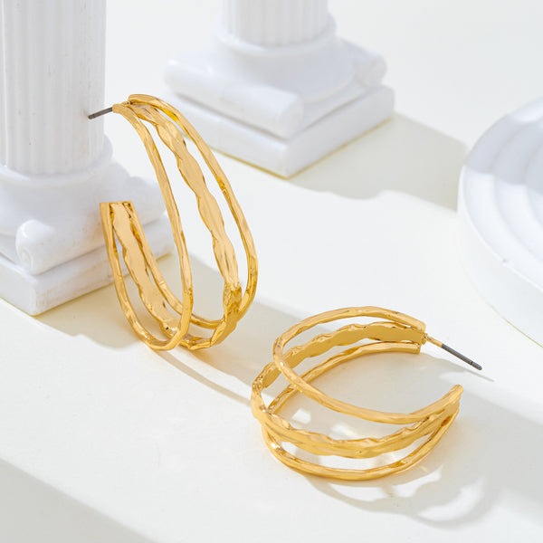 Gold-Tone Triple Layer Hoop Earrings | 80E62339