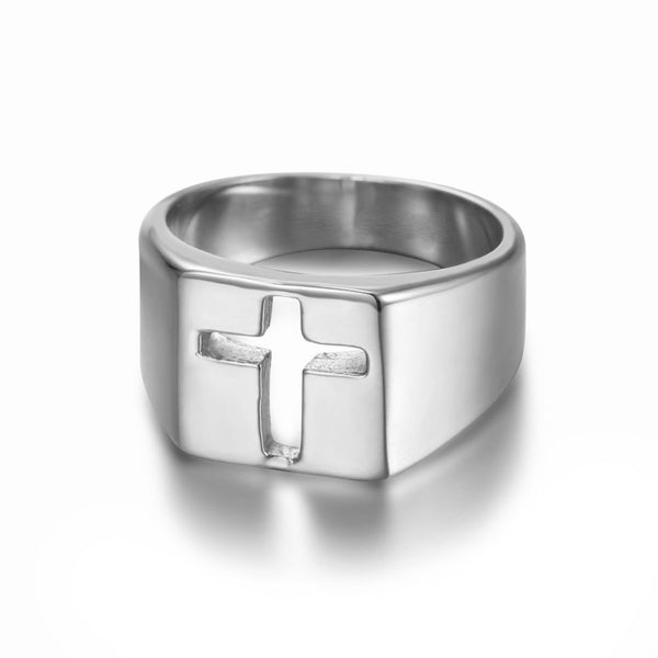 18K STAINLESS STEEL TARNISH FREE CROSS RING | 40R152