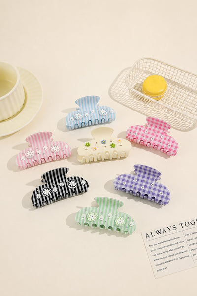 Stripes Gingham Floral Hair Claw Clip | 40H1106