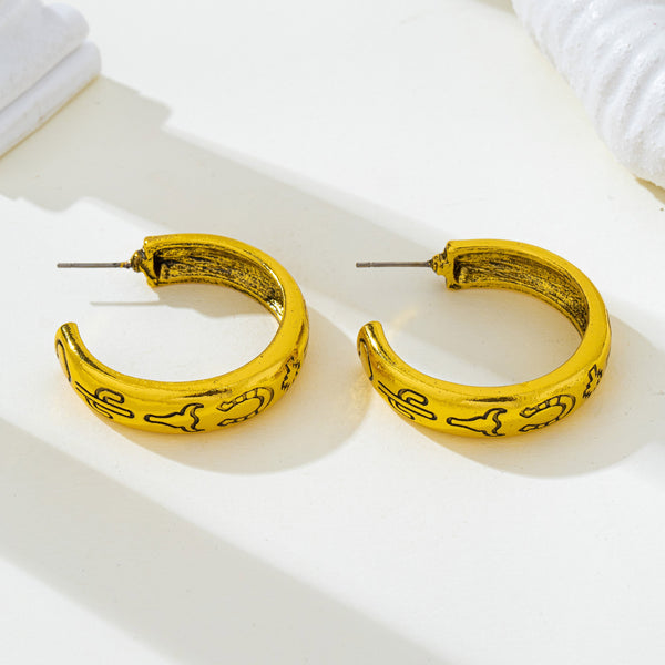Western Icon Engraved Gold-Tone Hoop Earrings | 80E62385
