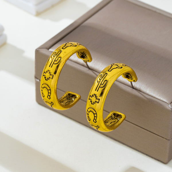 Western Icon Engraved Gold-Tone Hoop Earrings | 80E62385
