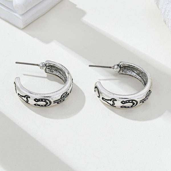 Cowgirl Engraved Silver Hoop Earrings | 80E62386