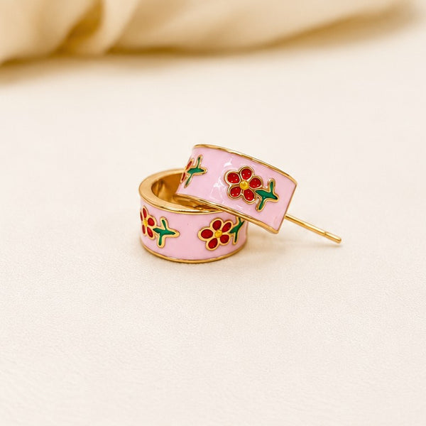 Garden Meadow Flower Enamel Huggie Hoop Earrings | 40E512