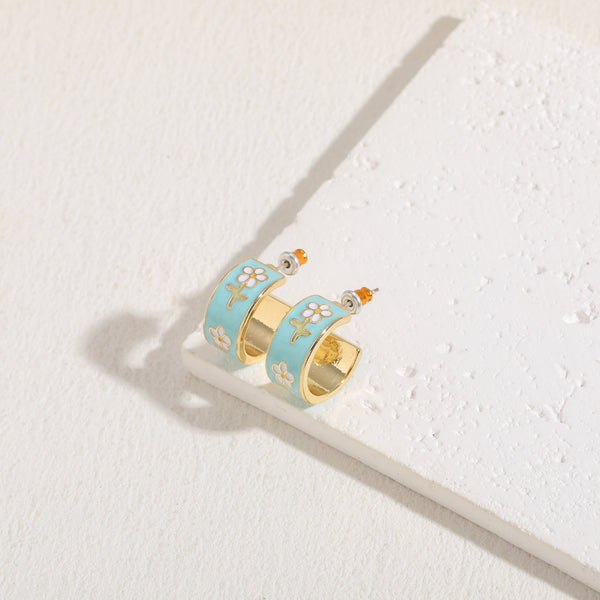 Garden Meadow Flower Enamel Huggie Hoop Earrings | 40E512
