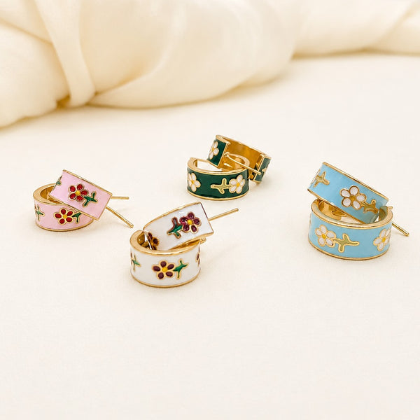 Garden Meadow Flower Enamel Huggie Hoop Earrings | 40E512