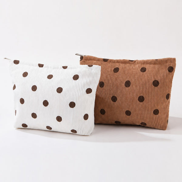 CORDUROY POLKA DOT COSMETIC MAKEUP POUCH BAG | 40P625