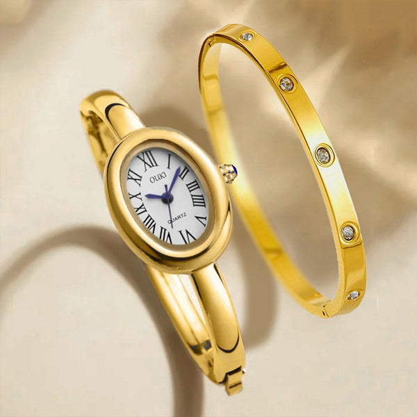 Oval Bangle Watch & Crystal Bracelet Set | 40WTH102