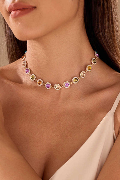 Rainbow Crystal Halo Statement Necklace | 40NK9719