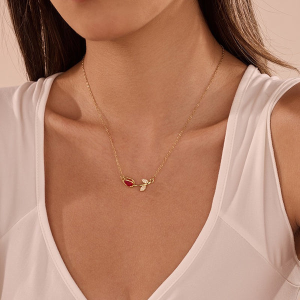 Dainty Crystal Tulip Shape Pendant Necklace | 40NK9720