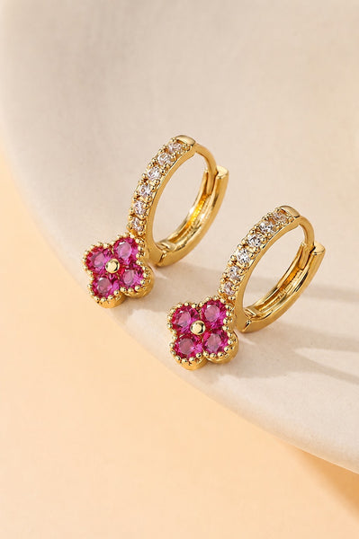Dainty Clover Crystal Huggie Hoop Earrings | 40E514