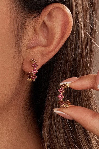 Floral Clover Rhinestone Semi-Hoop Earrings | 40E515