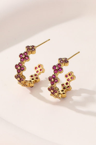 Floral Clover Rhinestone Semi-Hoop Earrings | 40E515