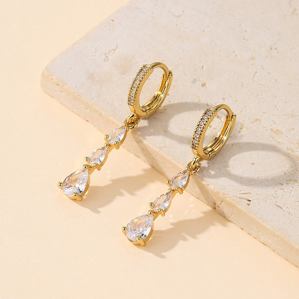 Triple Pear-Cut Crystal Drop Huggie Earrings | 40E517