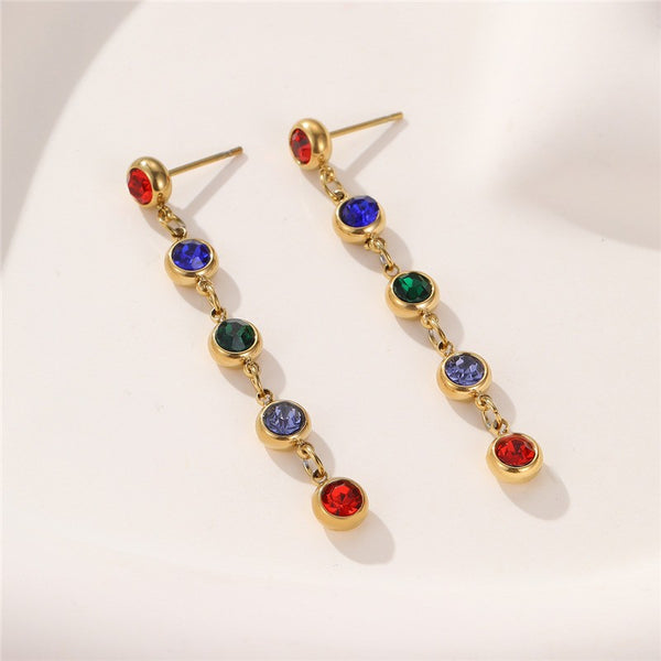 18K STAINLESS STEEL RAINBOW GEM LINEAR EARRINGS | 40E522