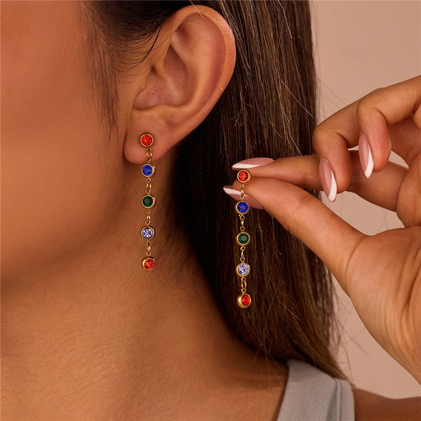 18K STAINLESS STEEL RAINBOW GEM LINEAR EARRINGS | 40E522