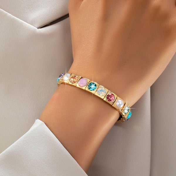Multicolored Gemstone & Pearl Stretch Bracelet | 80B1831