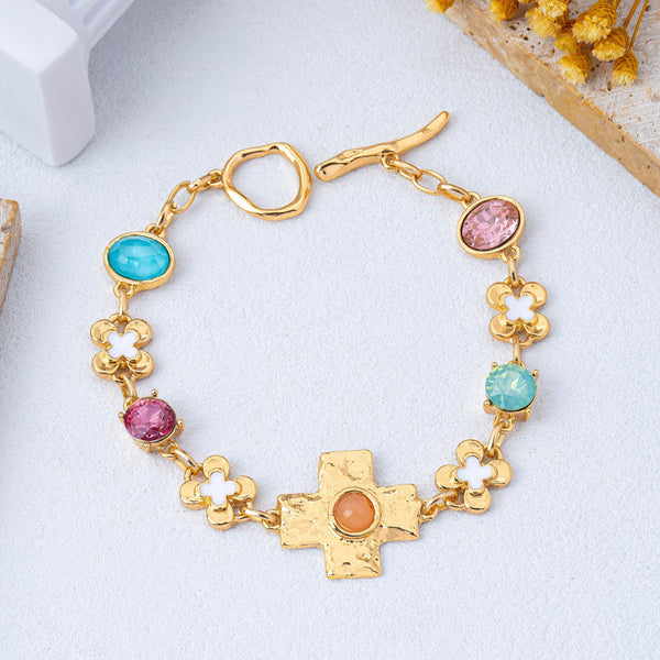 Floral Cross & Gemstone Charm Bracelet | 80B1836