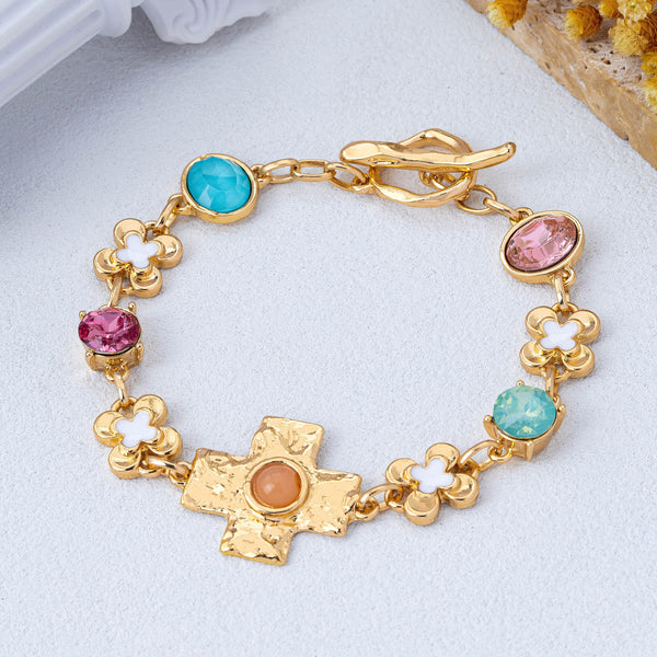 Floral Cross & Gemstone Charm Bracelet | 80B1836